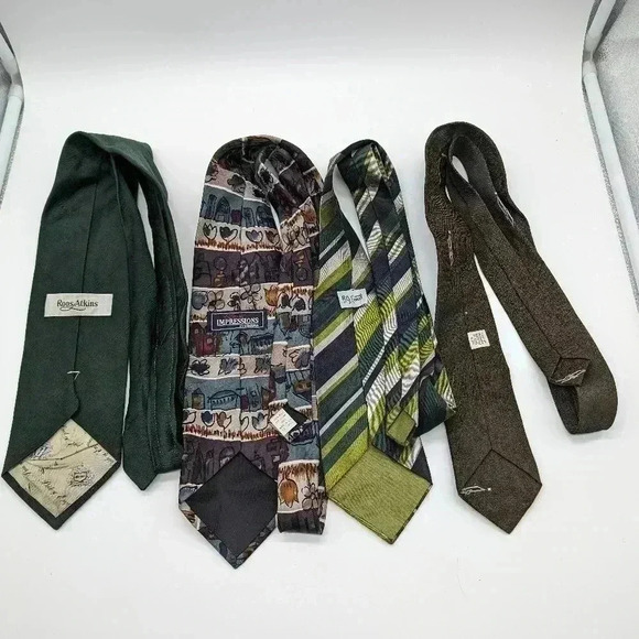 4 Green Vintage Ties Roos Atkins,  Cintas, BJ Ernst and Unbranded COOL! - Picture 2 of 2